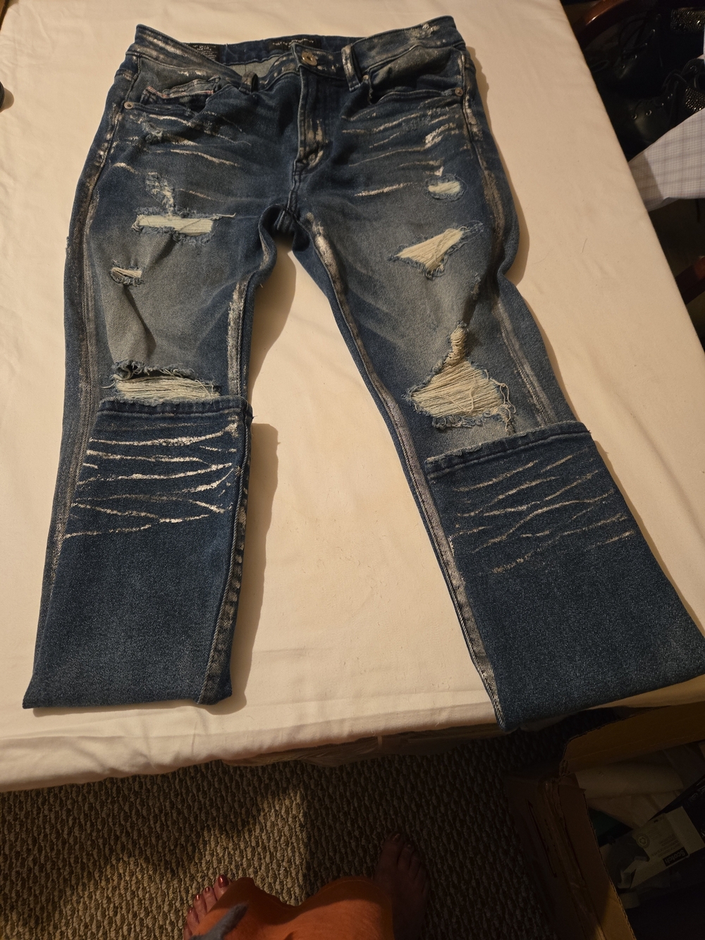 Cult of Individuality Men's Skinny Distressed Blue Denim Jeans